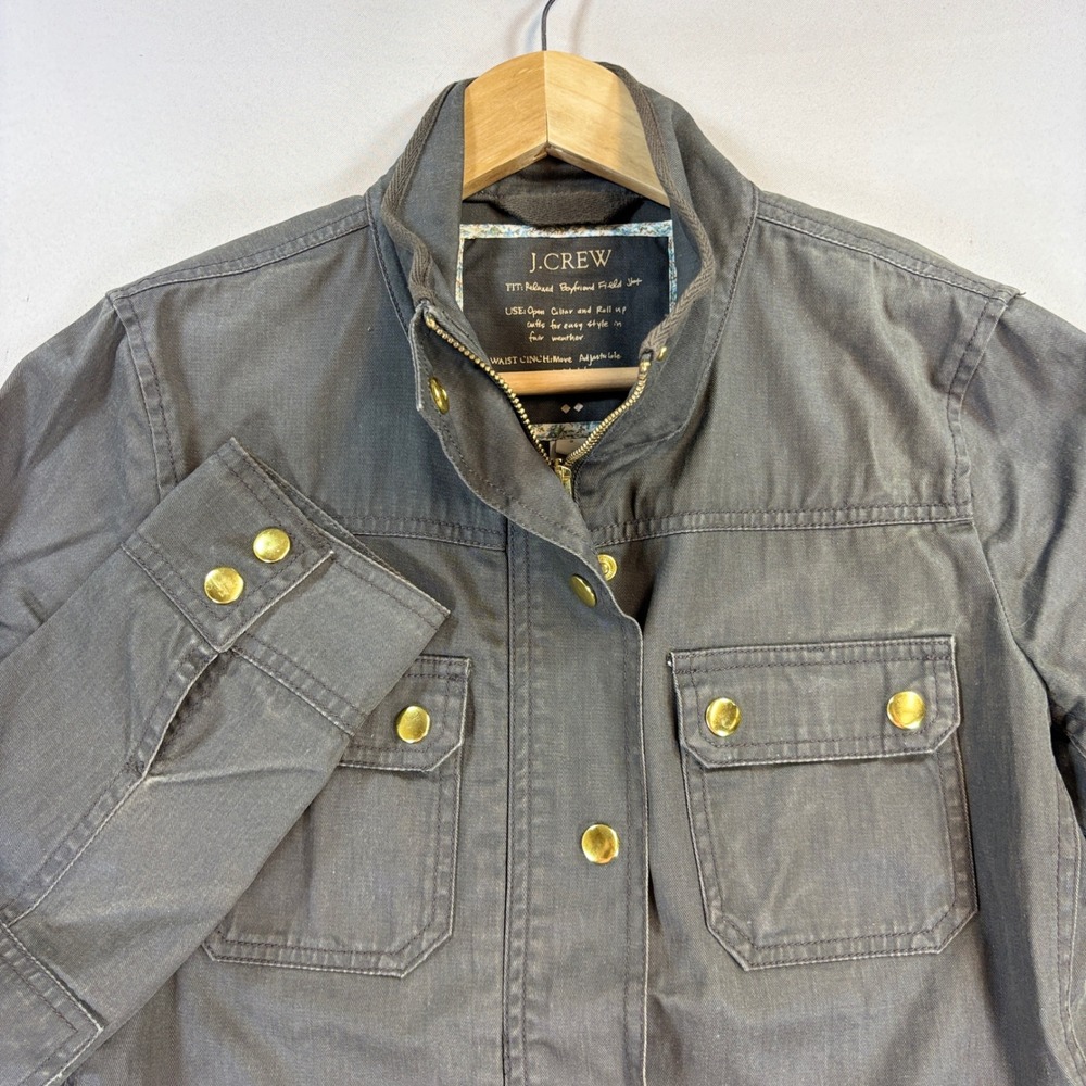 J.Crew Relaxed Boyfriend Field Jacket Womens S Green Gray Cotton Utility Coat